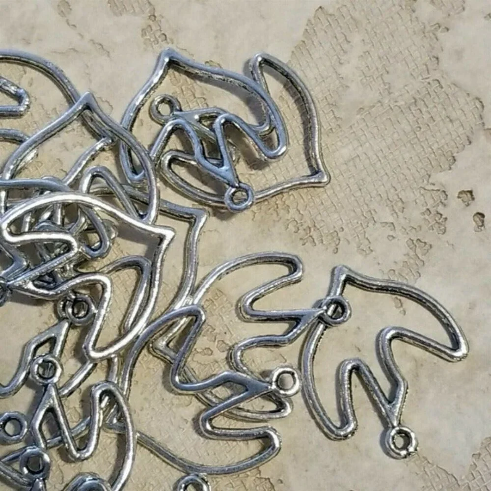 10 Antiqued Silver Pewter Dove of Peace Cutout 19x18mm Drops Charms